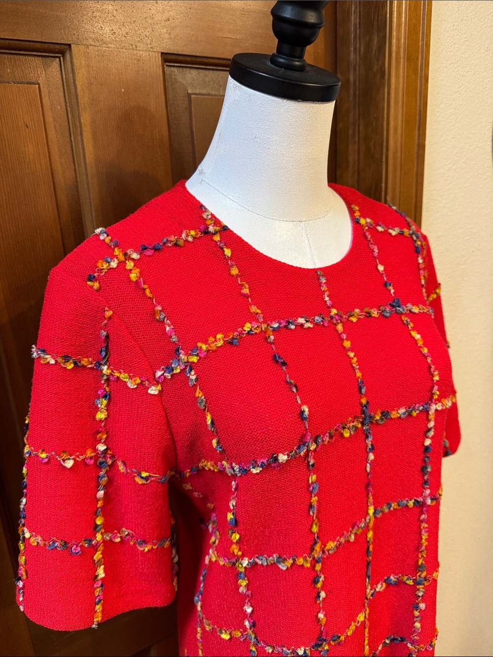 Vintage Steve Fabrikant for Neiman Marcus Red Windowpane Knit Shift Dress Size M - Picture 8 of 8